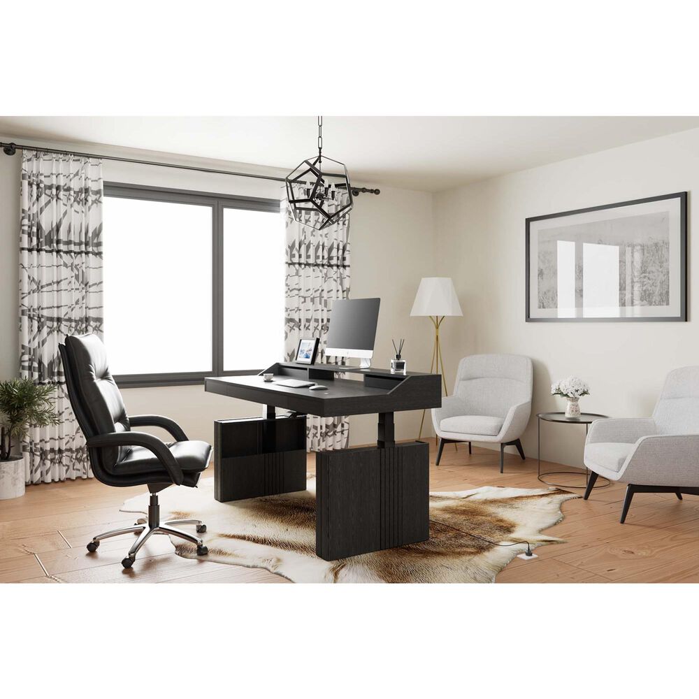 CalmRise 63" Power Standing Desk in Black Oak, , large