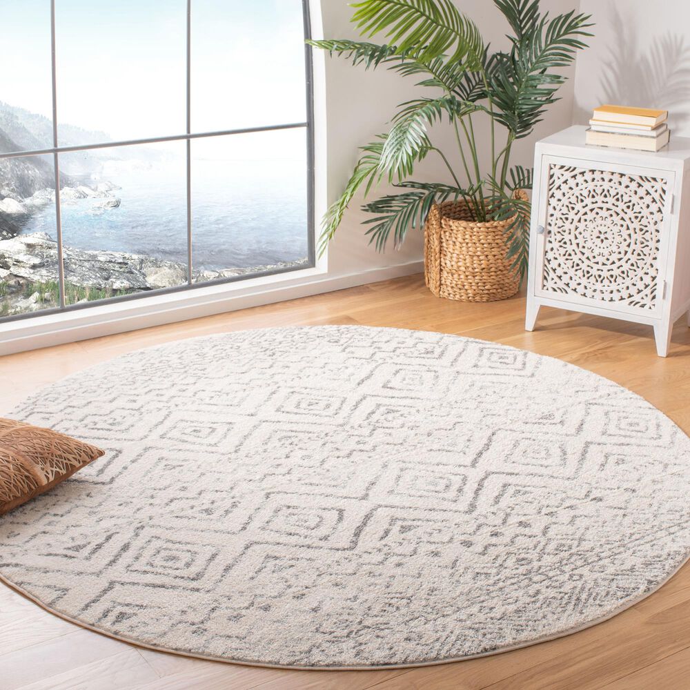 Safavieh Tulum Transitional 3&#39; Round Ivory and Grey Area Rug, , large