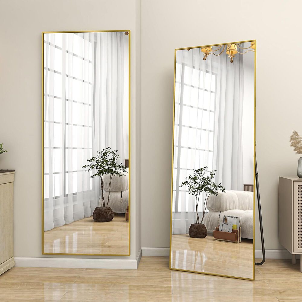 HOMLUX 18" x 58" Rectangular Full Length Floor Mirror in Gold, , large