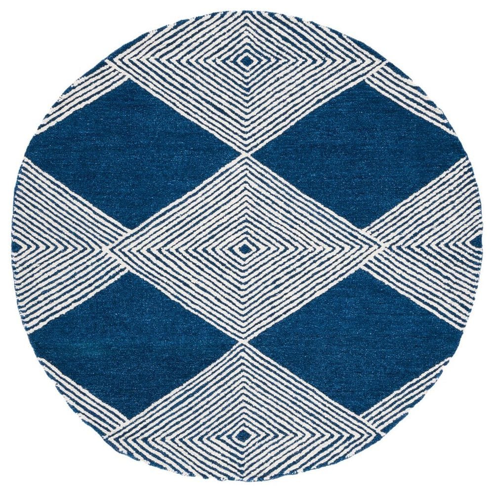 Safavieh Micro-Loop MLP618N 5" Round Navy and Ivory Area Rug, , large