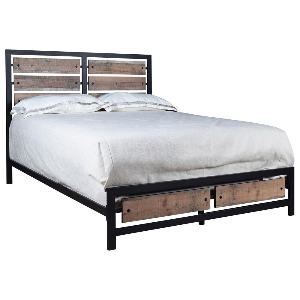 New Heritage Design Elk River Queen Bed and Two Nightstands in Rustic Brown and Black, , large