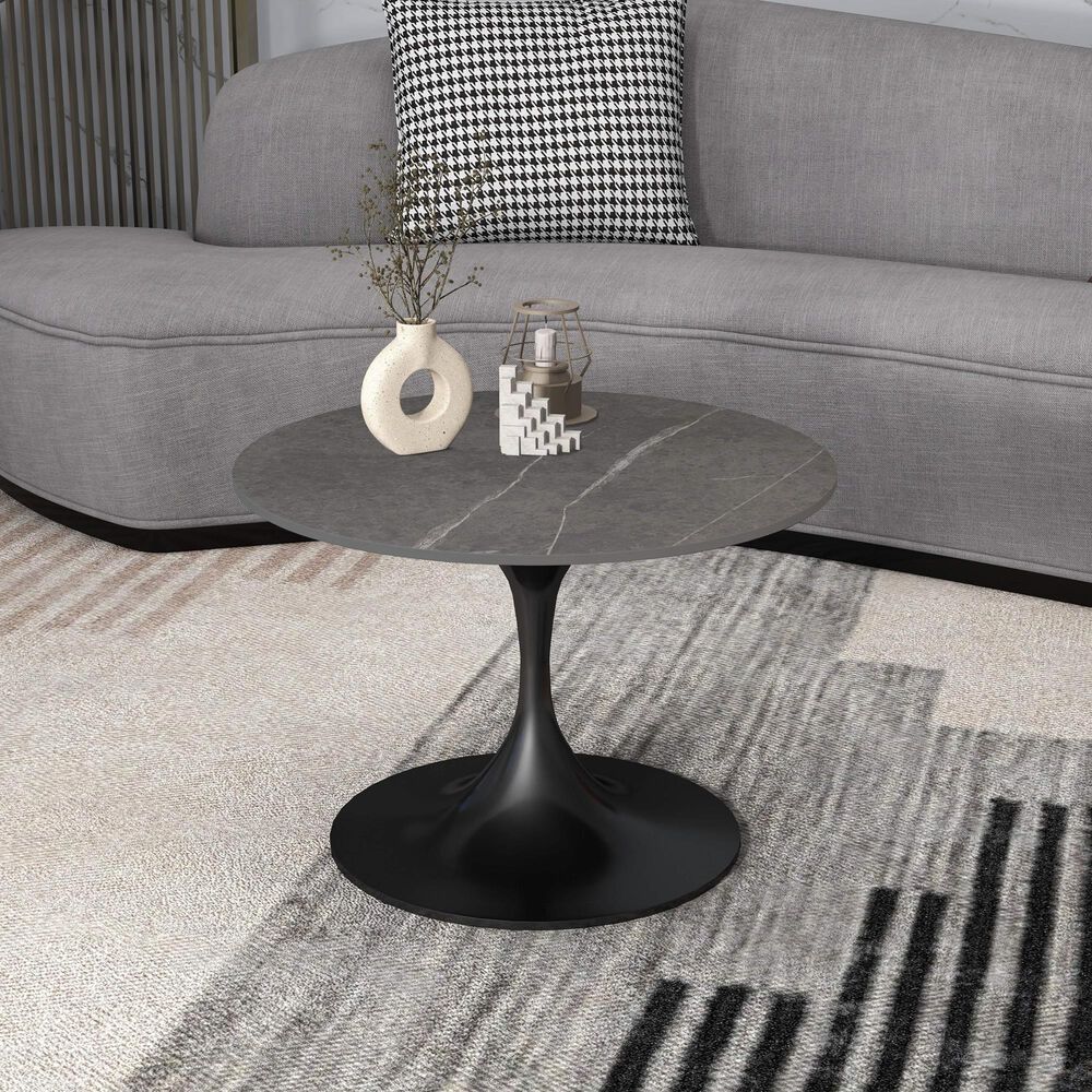 Leisuremod Verve 27&quot; Coffee Table with Sintered Stone Top in Black and Grey, , large