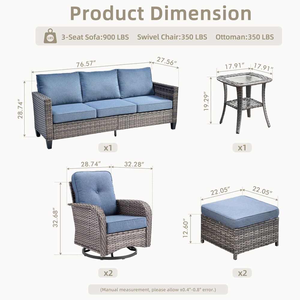HOMLUX 6-Piece Patio Conversation Set in Denim Blue, , large