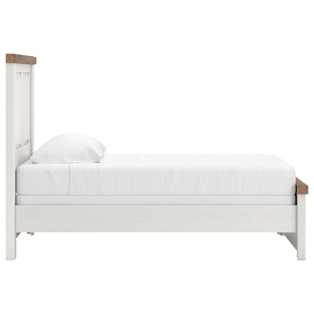 Ashley Rustic Twin Panel Bed in White and Brown, , large