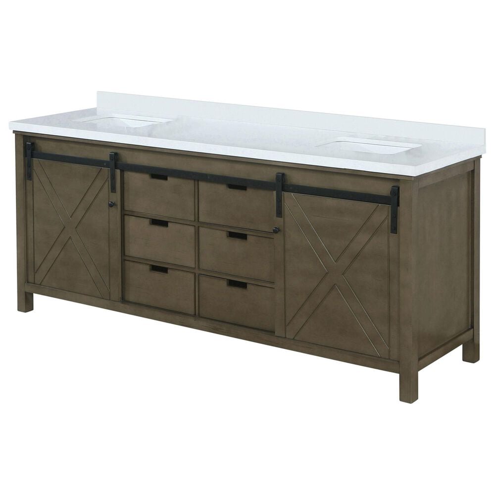 Lexora Home Marsyas 84&quot; Double Bathroom Vanity in Rustic Brown with White Quartz Top and Rectangular Sinks, , large