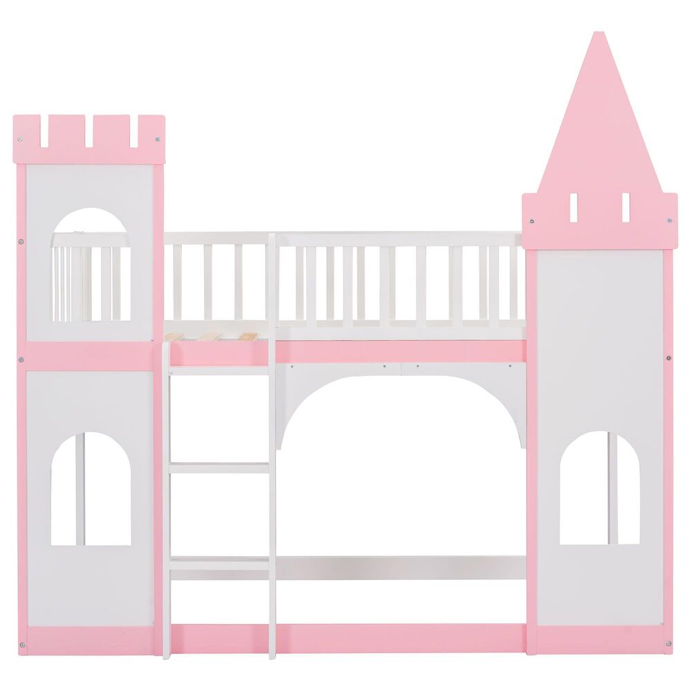 Hearth and Haven Twin over Twin Castle Bunk Bed in Pink, , large
