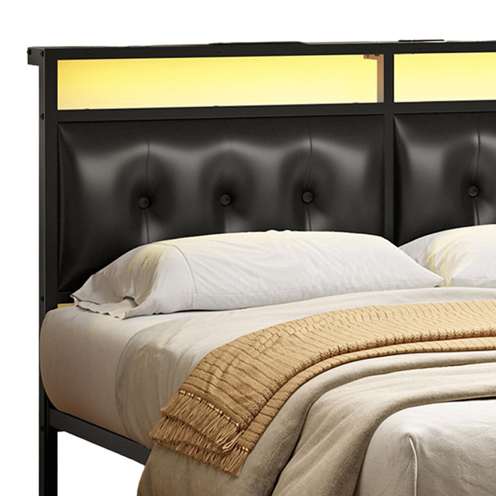 HOMLUX Full Upholstered Platform Bed with 12.6" Under-bed Storage in Black, , large