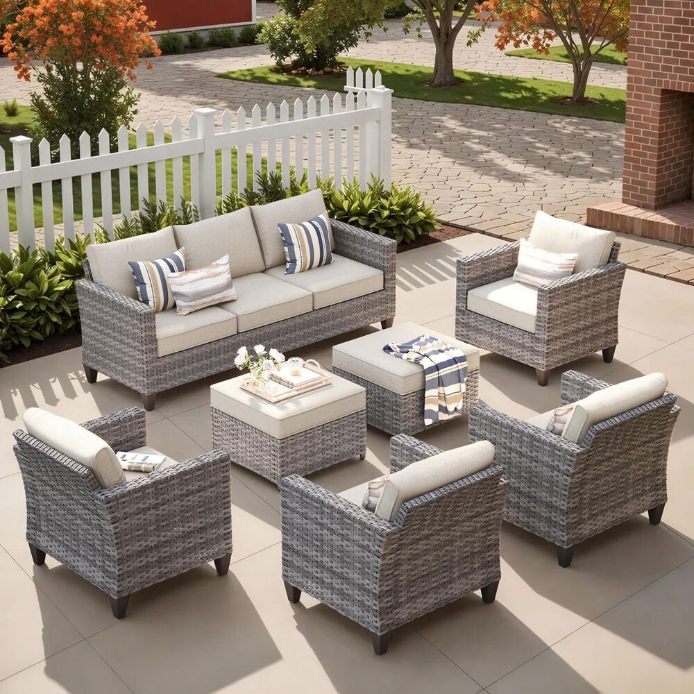 HOMLUX 7-Piece Rattan Sectional Set in Beige, , large