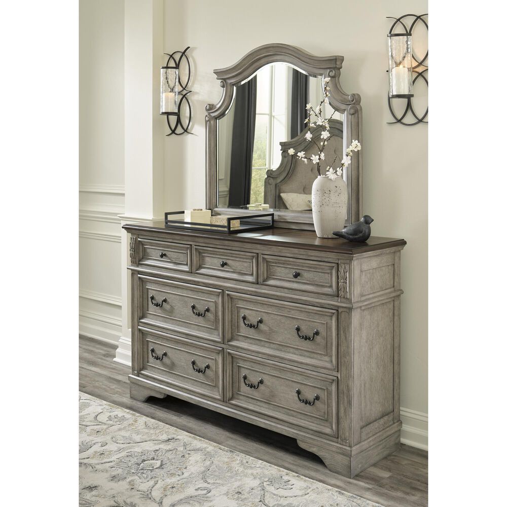 Ashley Lodenbay 7 Drawer Dresser in Antiqued Gray and Walnut Brown, , large