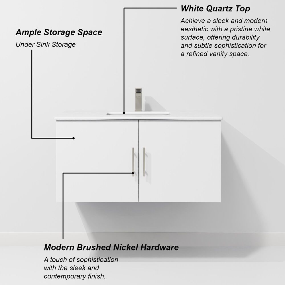 Lexora Home Geneva 36" Single Bathroom Vanity in Glossy White with 2 cm White Quartz Top and Rectangular Sink, , large