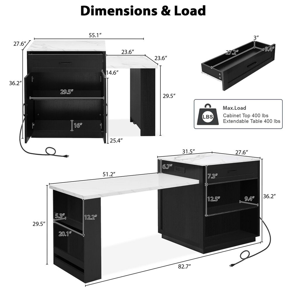 HOMLUX 83" Kitchen Island in Black, , large