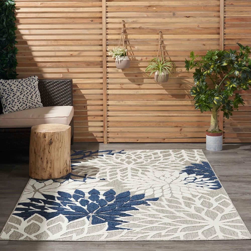 Nourison Aloha ALH05 3&#39;6&quot; x 5&#39;6&quot; Ivory and Navy Indoor/Outdoor Area Rug, , large