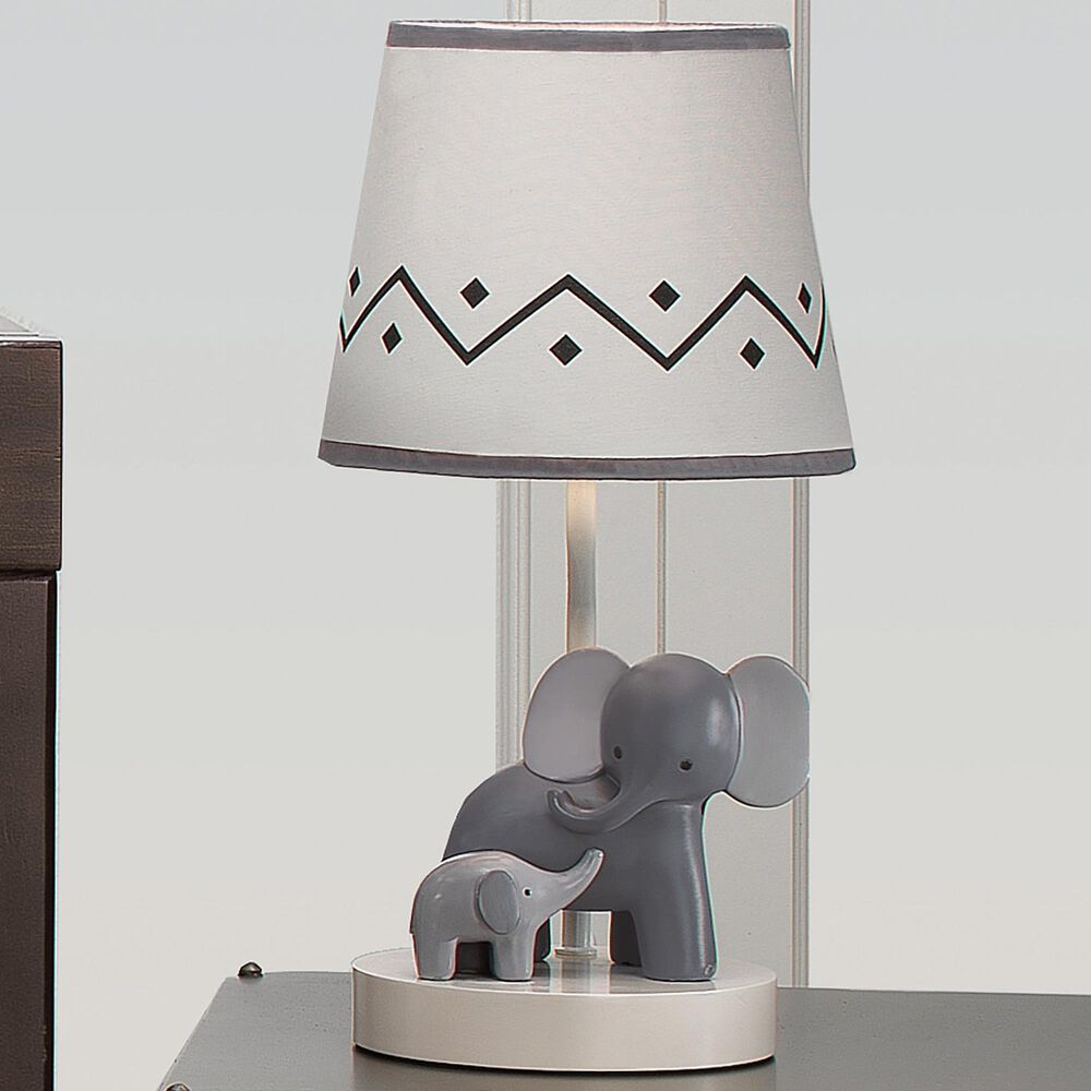 Lambs &amp; Ivy Me and Mama Elephant Nursery Lamp in White and Gray, , large