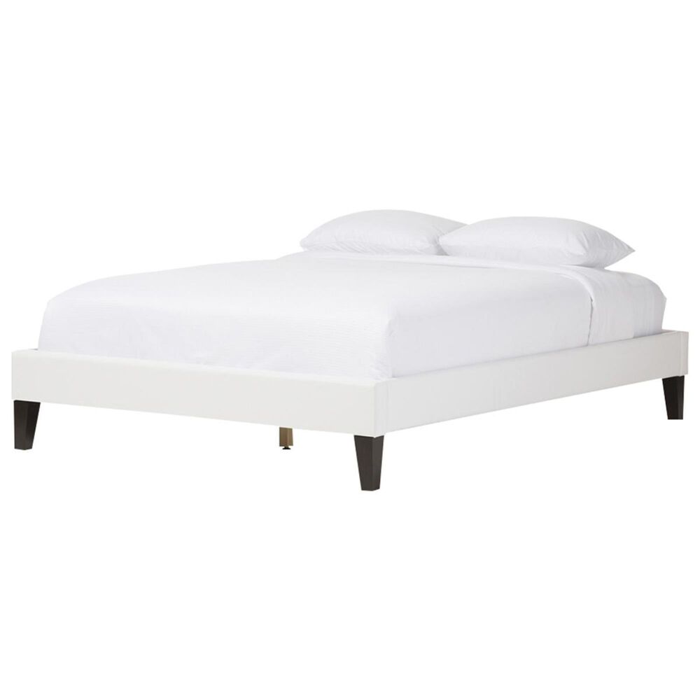 Baxton Studio Full Upholstered Bed with Wenge Tapered Leg in White, , large