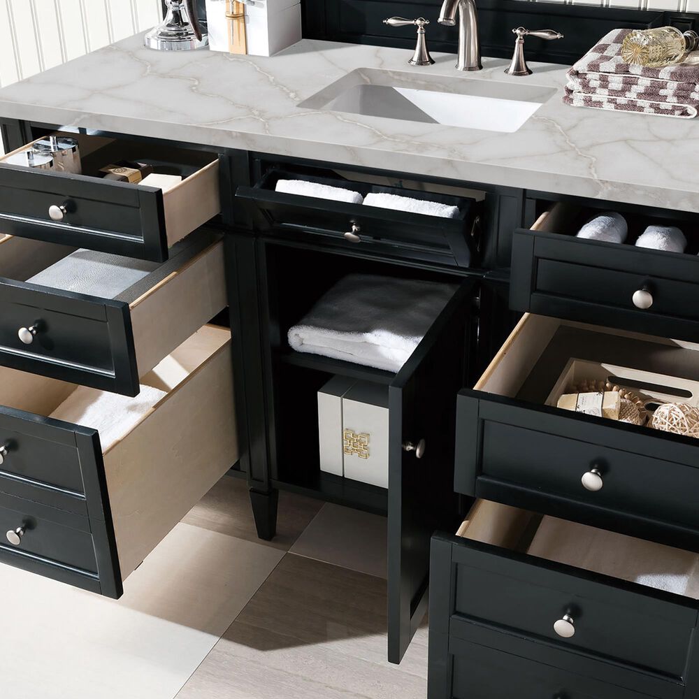 James Martin Vanities Brittany 60&quot; Single Bathroom Vanity in Black Onyx with 3 cm Victorian Silver Quartz Top and Rectangular Sink, , large