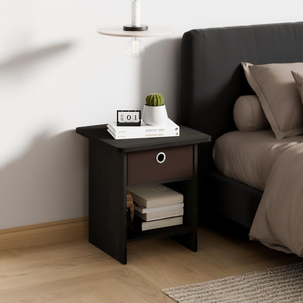 HOMLUX 1-Drawer Modern Nightstand with Open Shelf in Espresso (Set of 2), , large