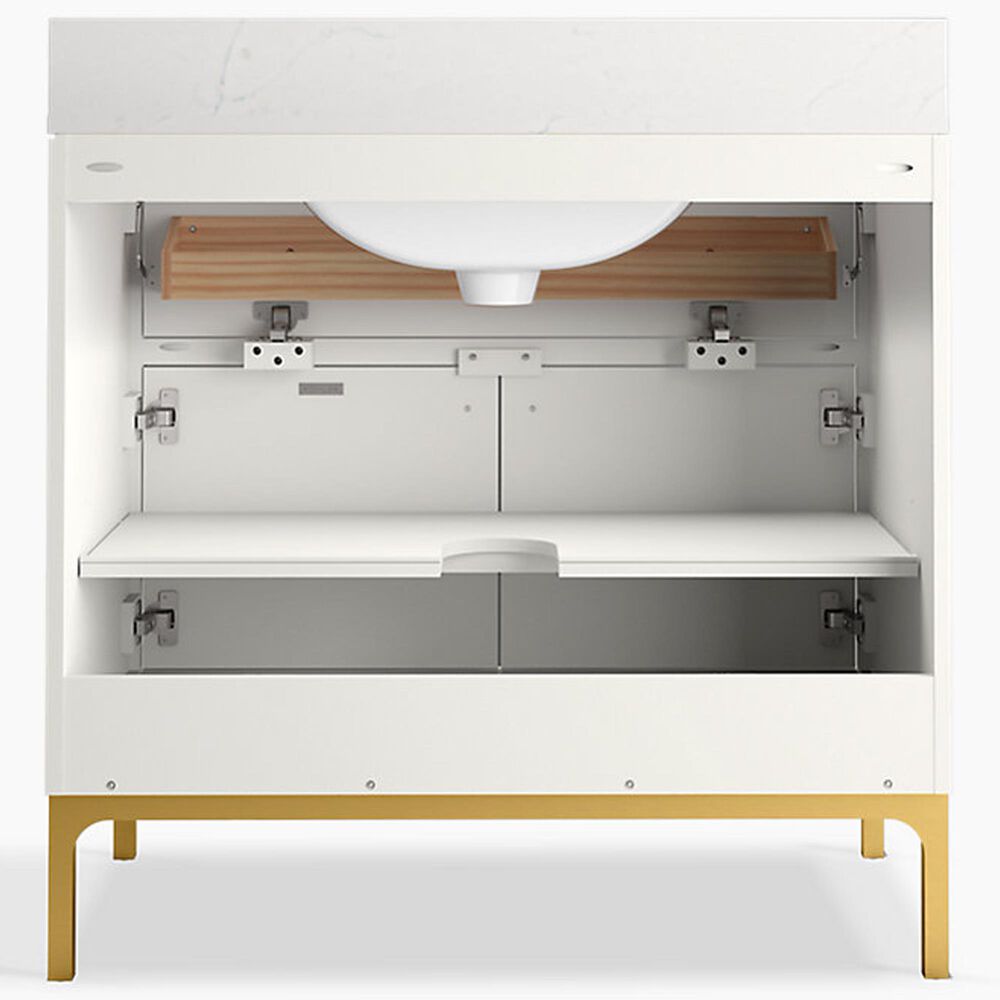 Kohler Calpa 36" Single Bathroom Vanity in Emerald Green with 2 cm White Quartz Top and Rectangular Sink, , large