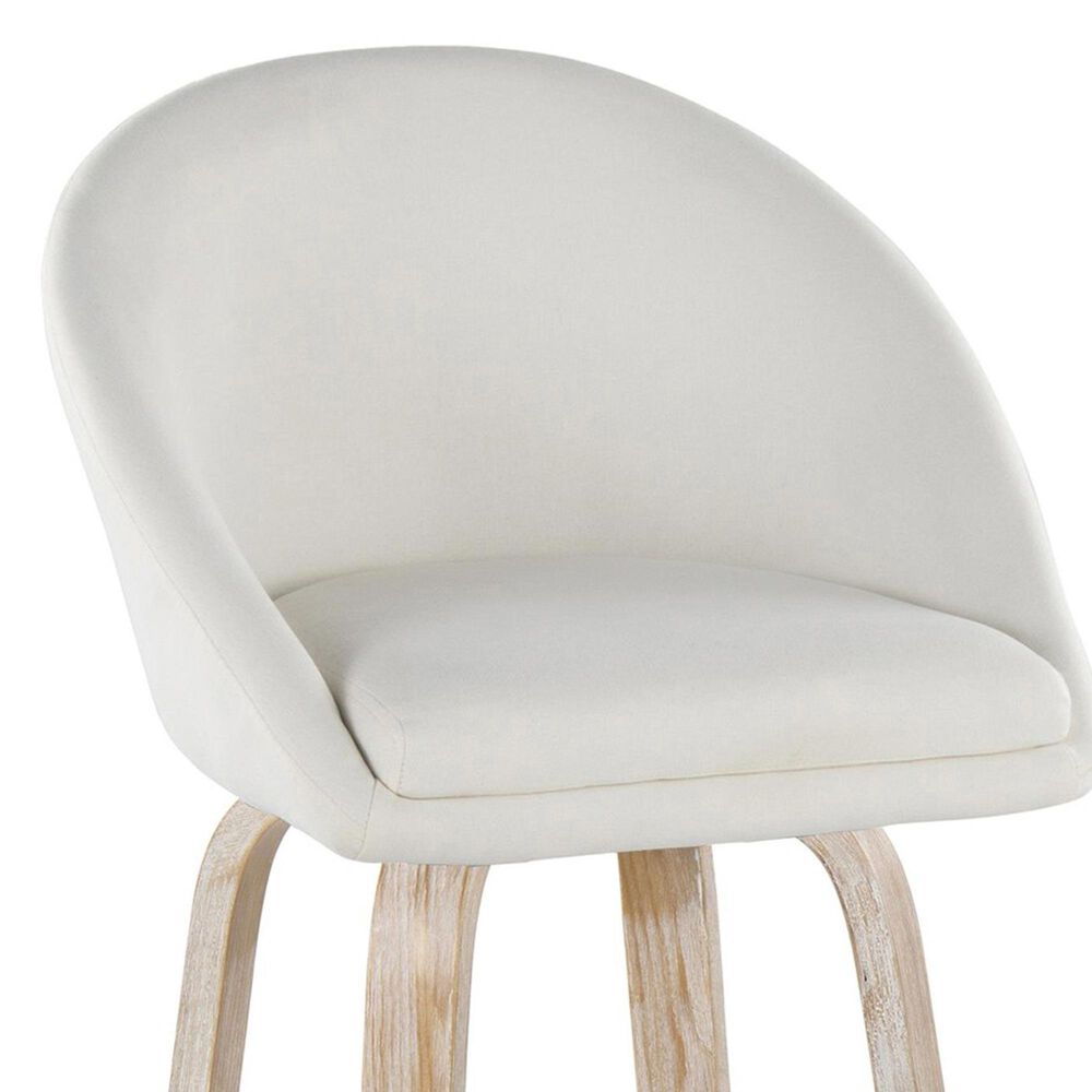 LumiSource Matisse 30" Swivel Barstool with Cream Fabric Upholstery in Whitewashed and Chrome (Set of 2), , large