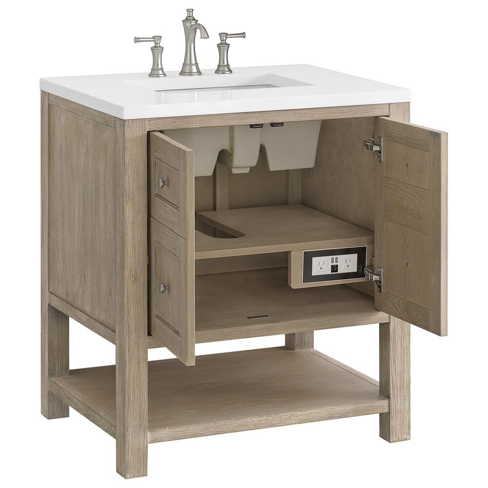 James Martin Vanities Breckenridge 30&quot; Single Vanity in Whitewashed Oak with 3 cm White Zeus Quartz Top, , large