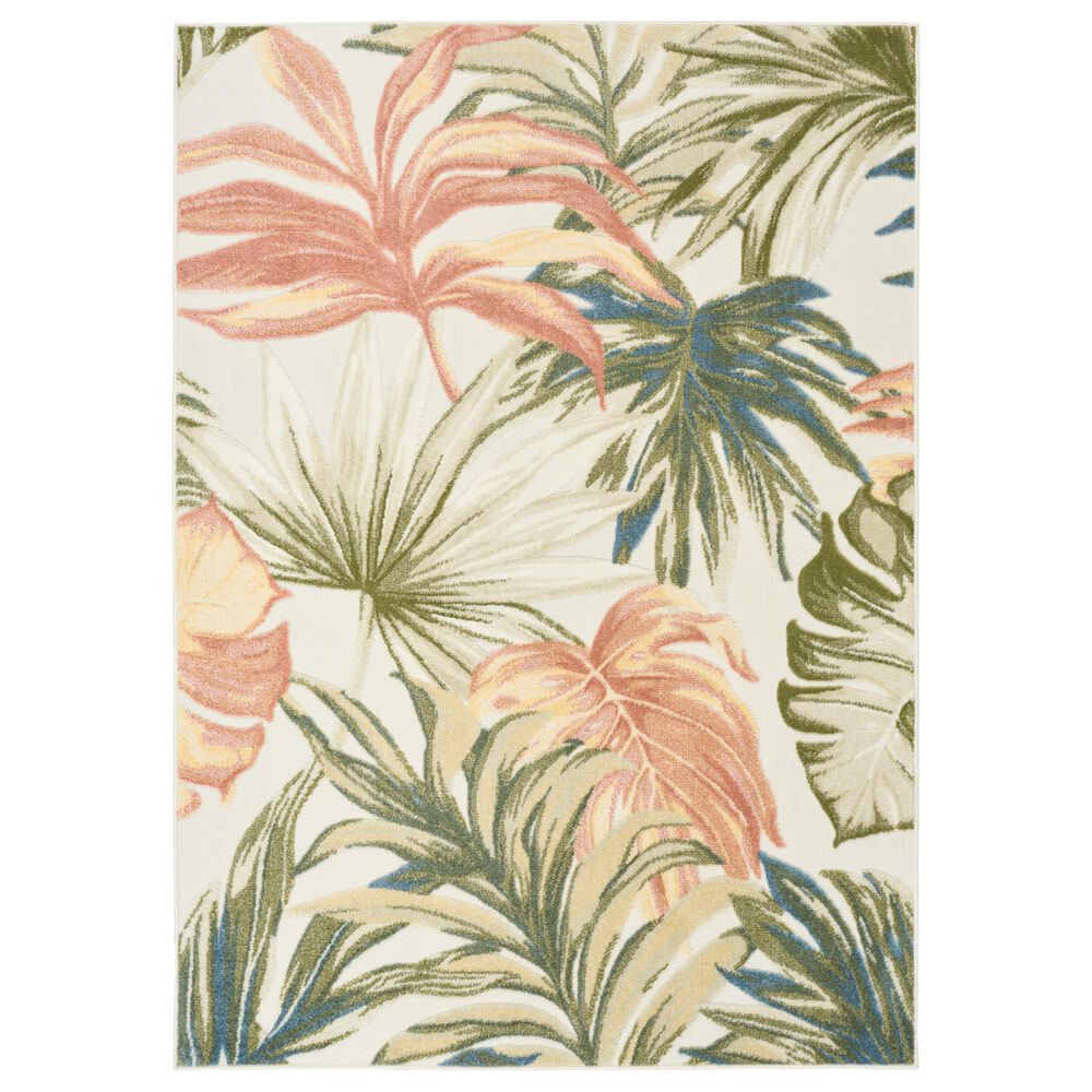 Nourison Aloha ALH43 Ivory and Green 5"3" x 7"5" Indoor/Outdoor Area Rug, , large