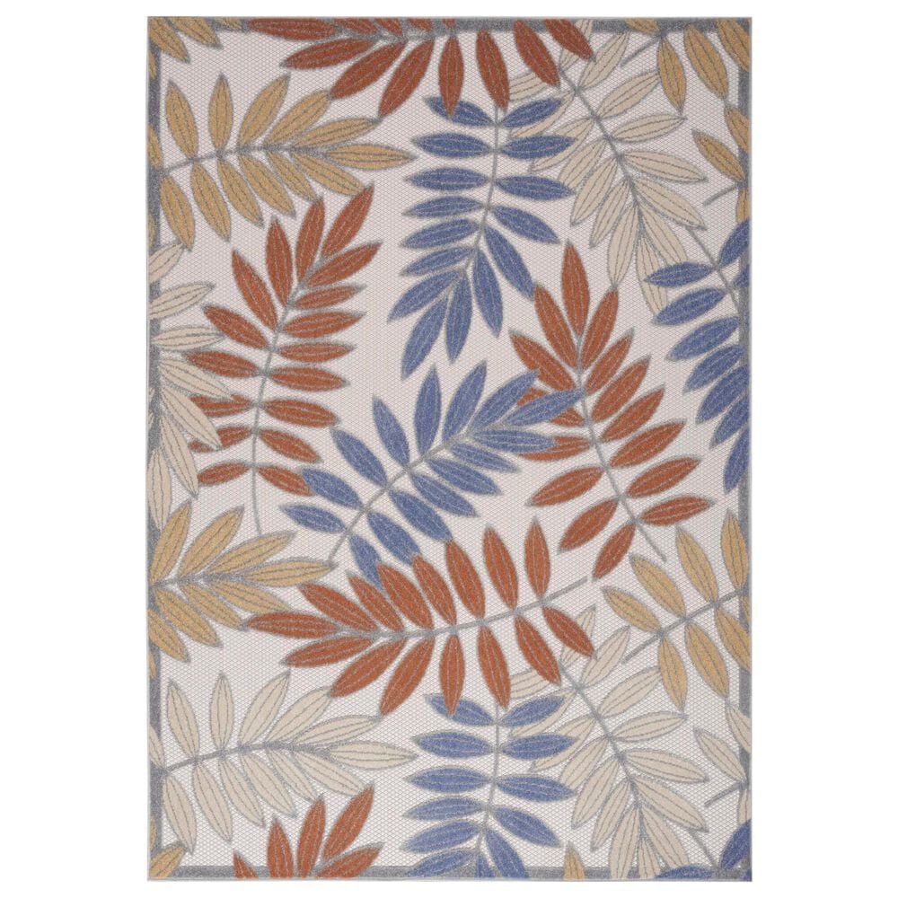 Nourison Aloha 3"6" x 5"6" Blue and Mocha Indoor/Outdoor Area Rug, , large