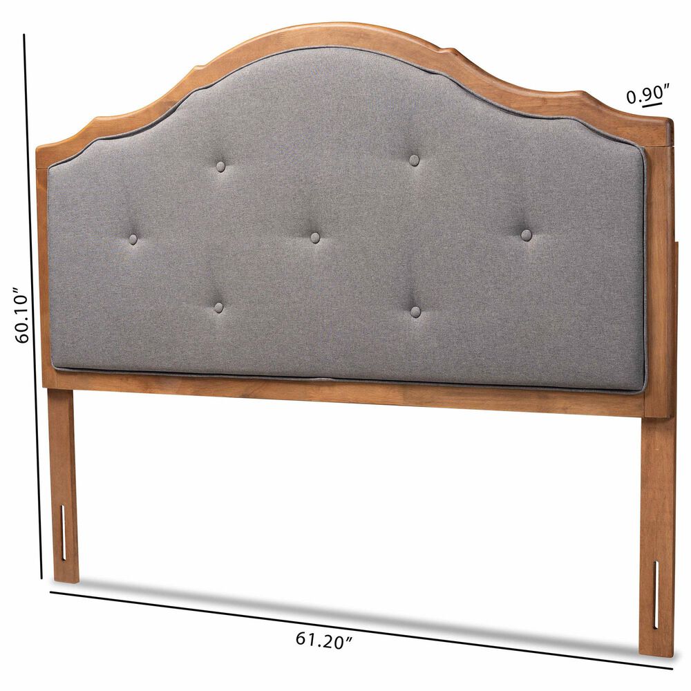 Baxton Studio Gala Queen Panel Headboard with Dark Grey Fabric in Walnut Brown, , large