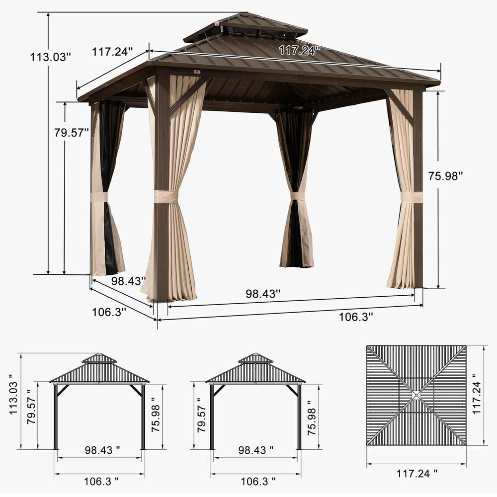 HOMLUX 10 x 10 Outdoor Hardtop Gazebo with Galvanized Steel Roof in Brown, , large