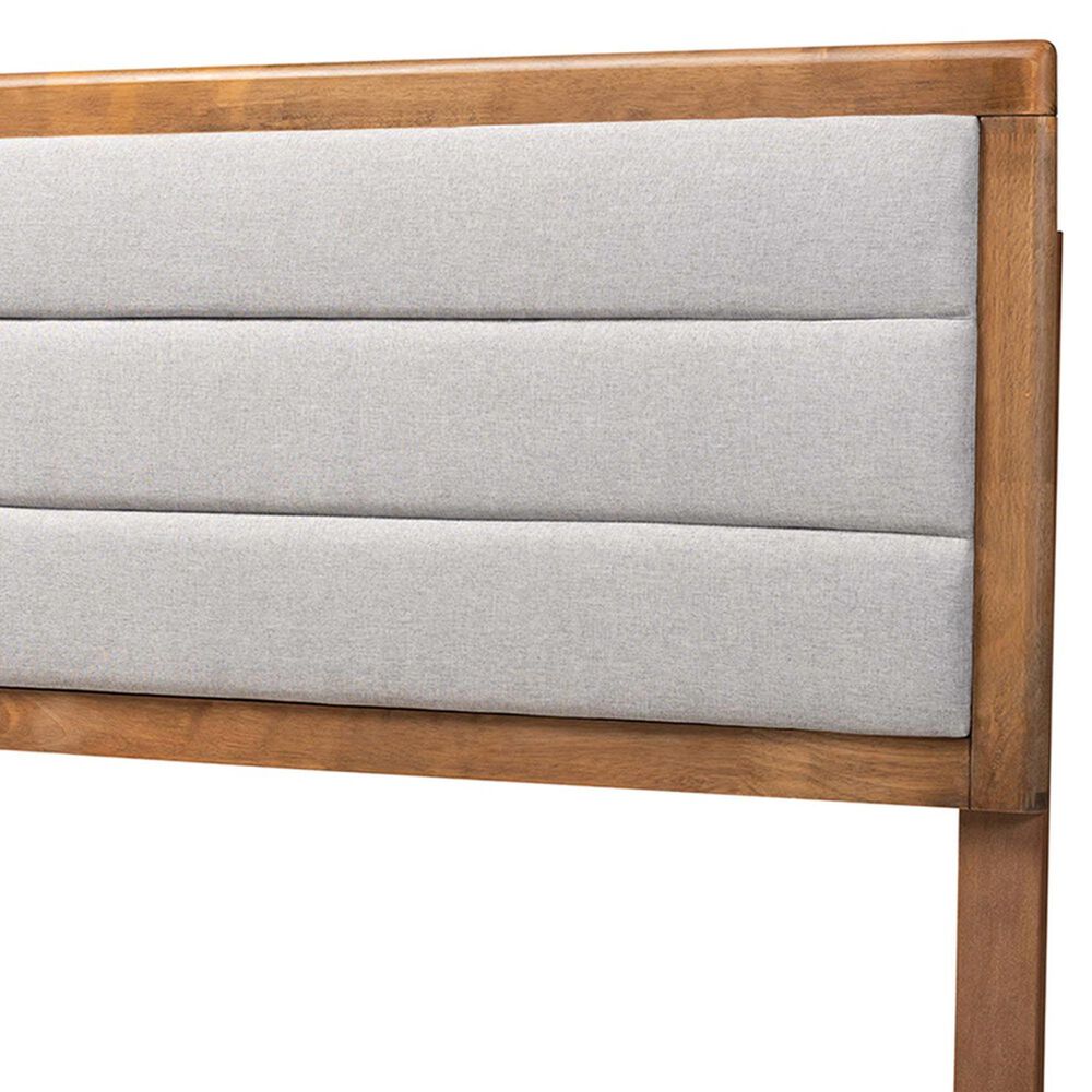 Baxton Studio Dexter King Panel Headboard with Light Grey Fabric in Walnut Brown, , large
