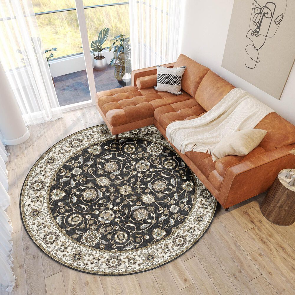 Dalyn Rug Company Hatay HY1 8&#39; Round Black Area Rug, , large