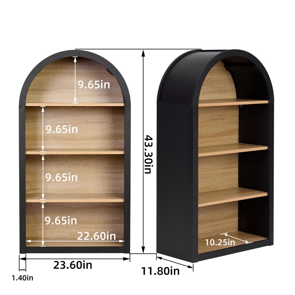 Hearth and Haven 4-Tier Arched Bookshelf in Black, , large