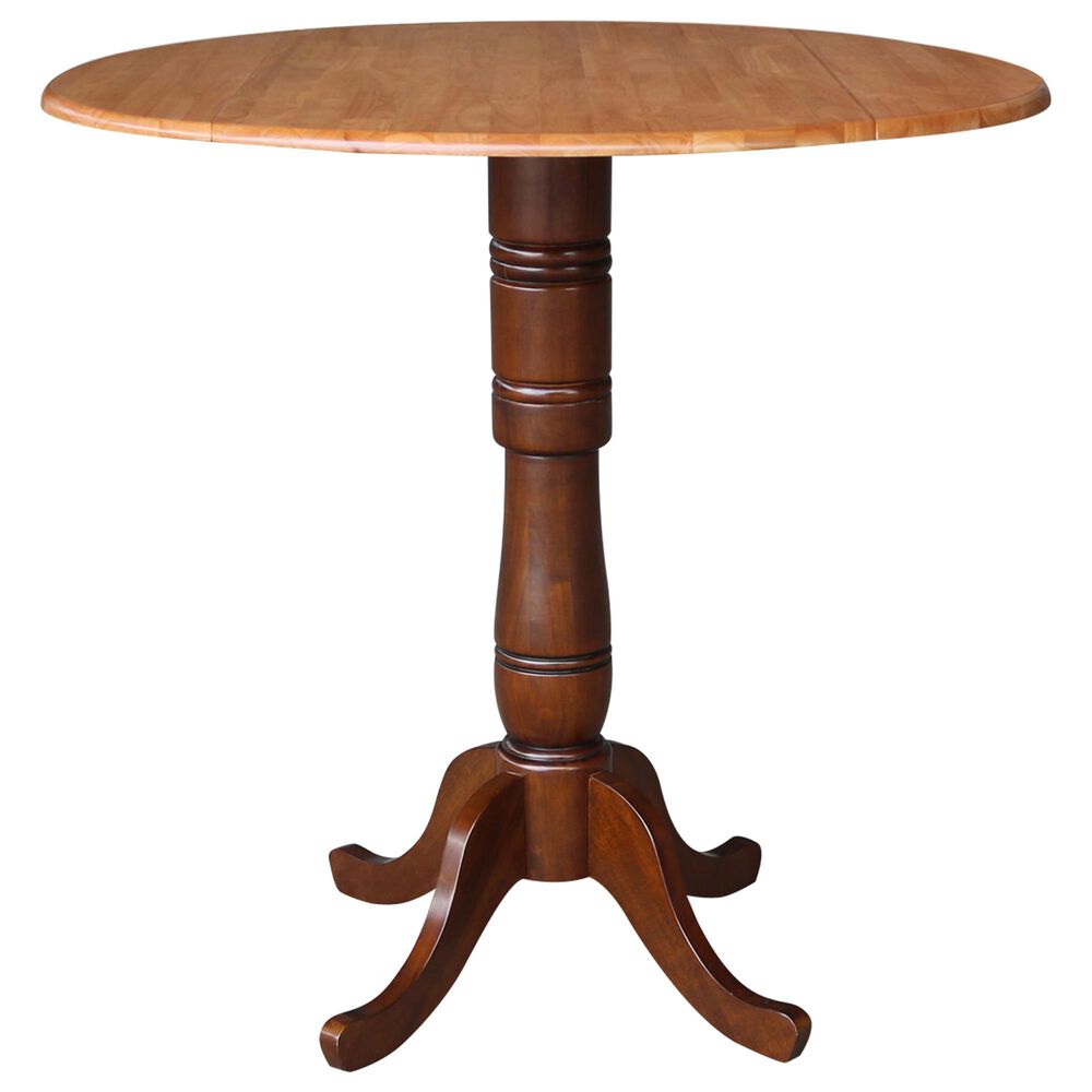 International Concepts 42" Modern Farmhouse Round Drop Leaf Dining Table in Cinnamon/Espresso, , large