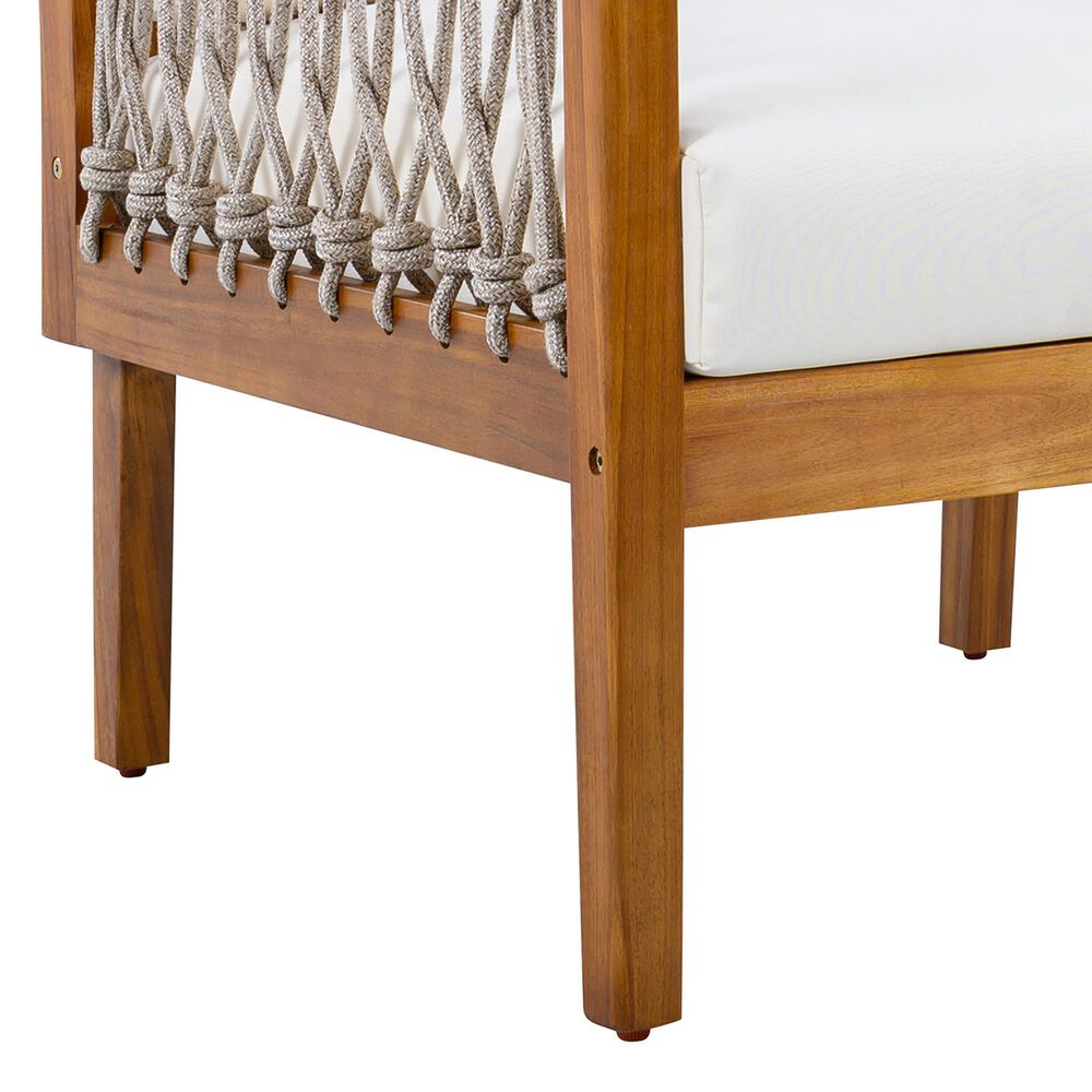 Hearth and Haven Outdoor Club Chair with Handwoven Rope Armrest and Light Teak Frame in Cream, , large