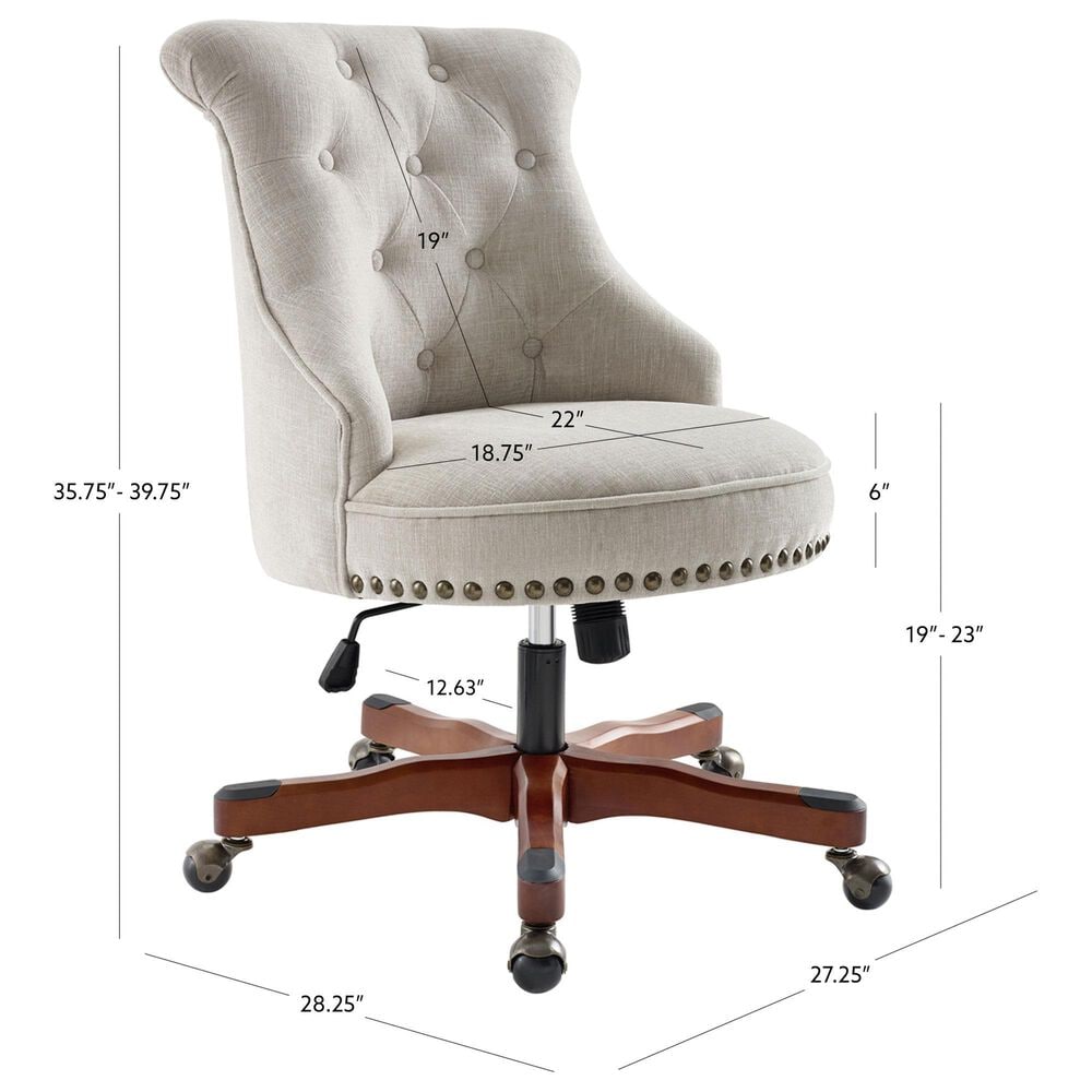 Linon Home Decor Sinclair Office Chair with Natural Cushion in Dark Walnut, , large