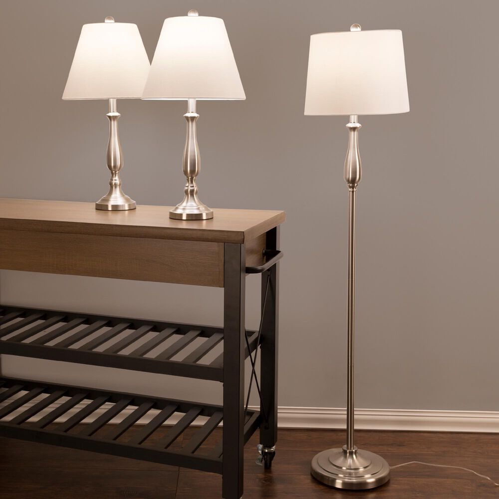 Timberlake 3-Piece Floor and Table Lamp Set in Brushed Steel, , large