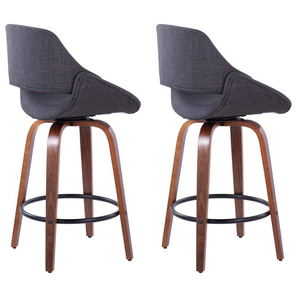 LumiSource Cosmo 30" Swivel Barstool with Grey Upholstery in Black (Set of 2), , large