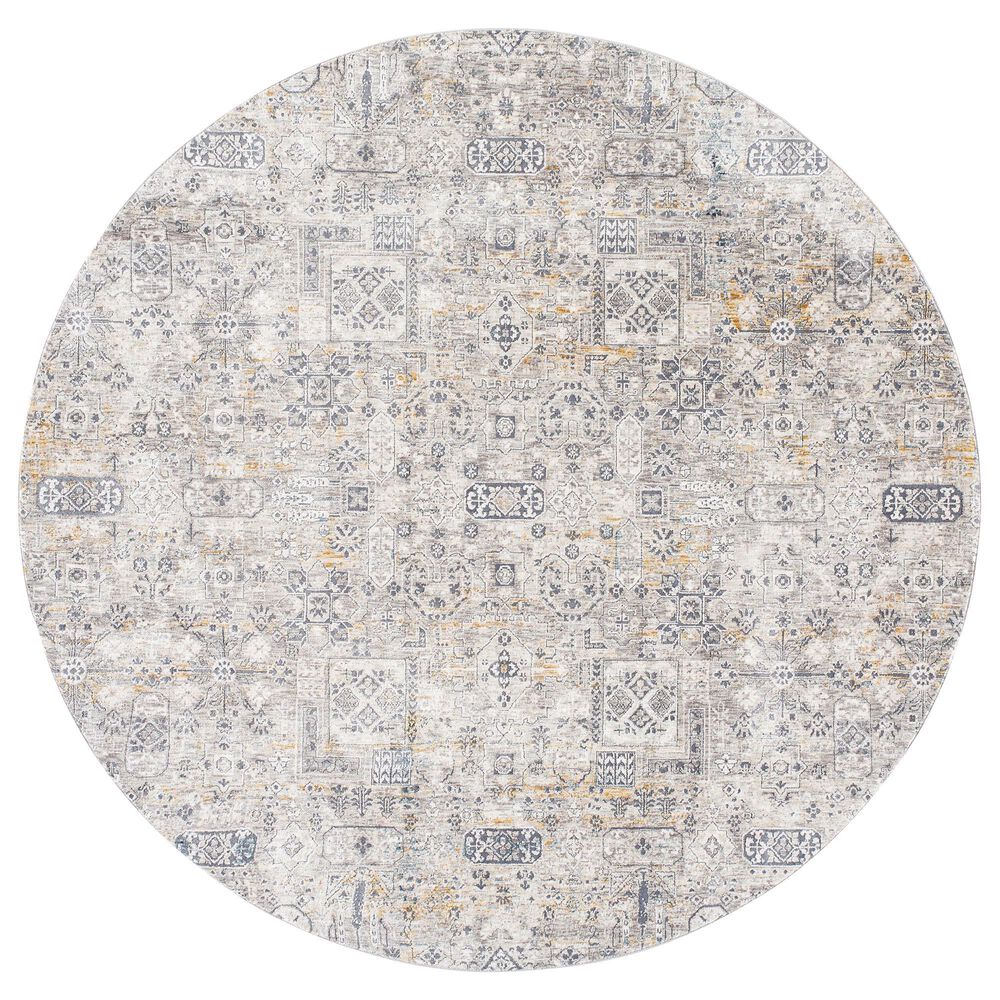 Surya Cardiff CDF-2310 Charcoal, Light Gray, Medium Gray, Camel and Blue 5'3" Round Area Rug, , large
