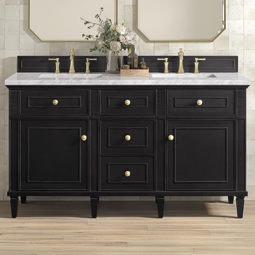 James Martin Vanities Lorelai 60&quot; Double Vanity in Black Onyx with 3 cm Carrara White Marble Top, , large