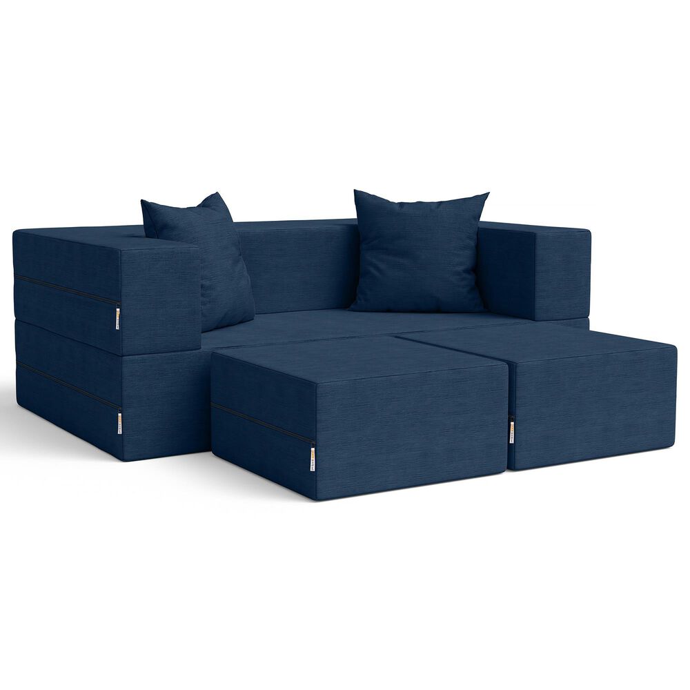 Jaxx Zipline 3-Piece Stationary Convertible Sleeper Loveseat in Indigo Velvet, , large