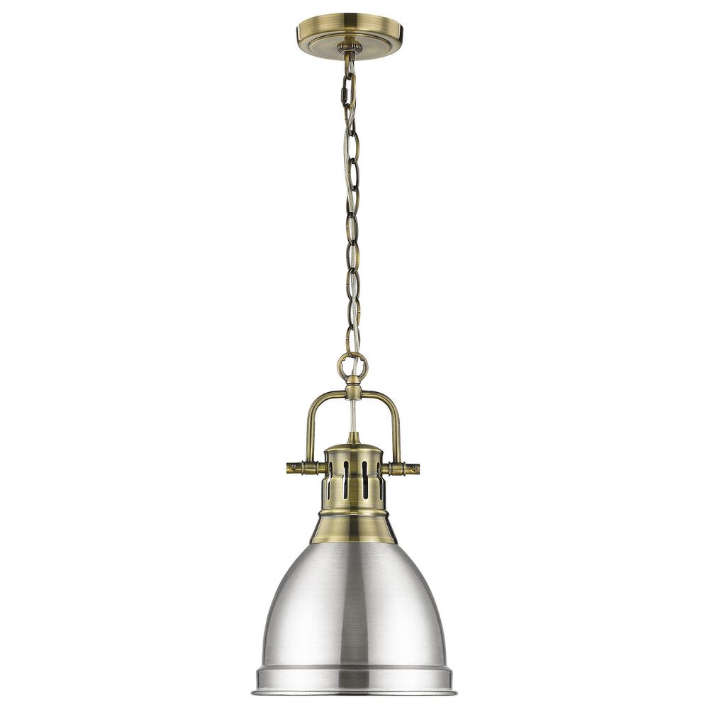 Golden Lighting Duncan 1-Light Small Pendant with Chain and Pewter Shade in Aged Brass, , large