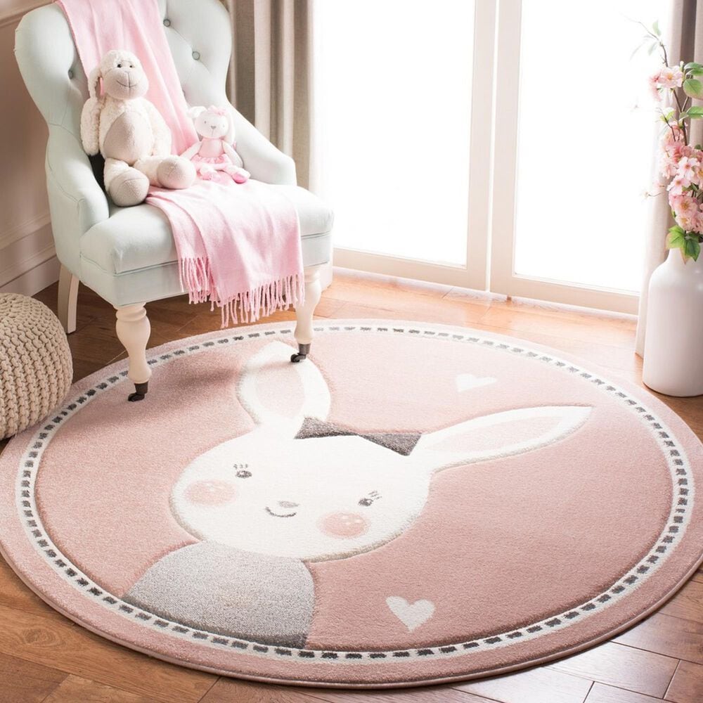 Safavieh Carousel CRK166 3&#39; Round Pink and Ivory Kids  Area Rug, , large