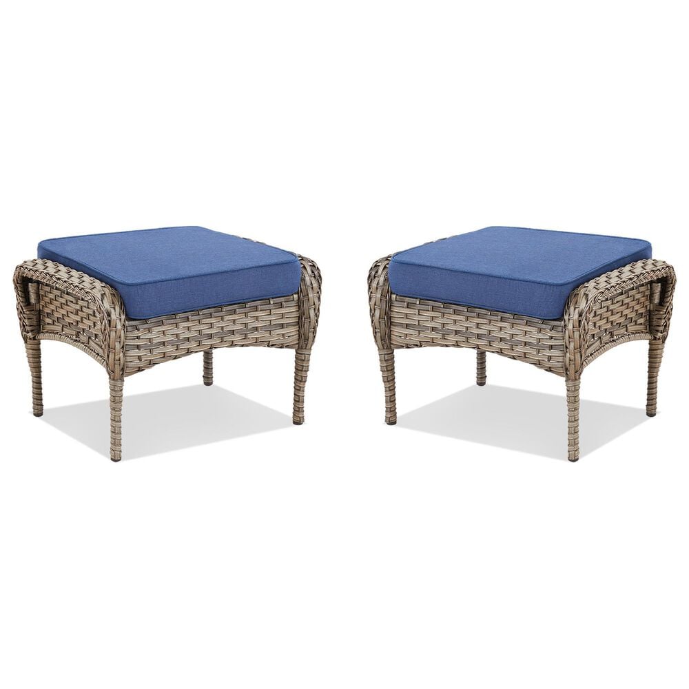 Hearth and Haven Patio Wicker Ottoman with Gray Rattan in Blue (Set of 2), , large