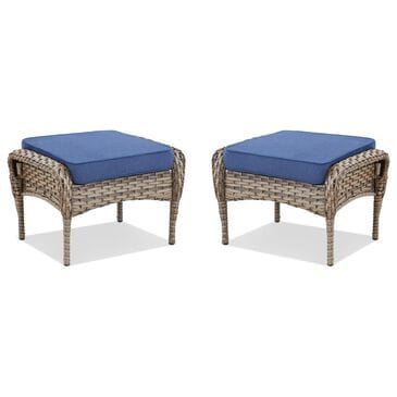 Hearth and Haven Patio Wicker Ottoman with Gray Rattan in Blue (Set of 2), , large