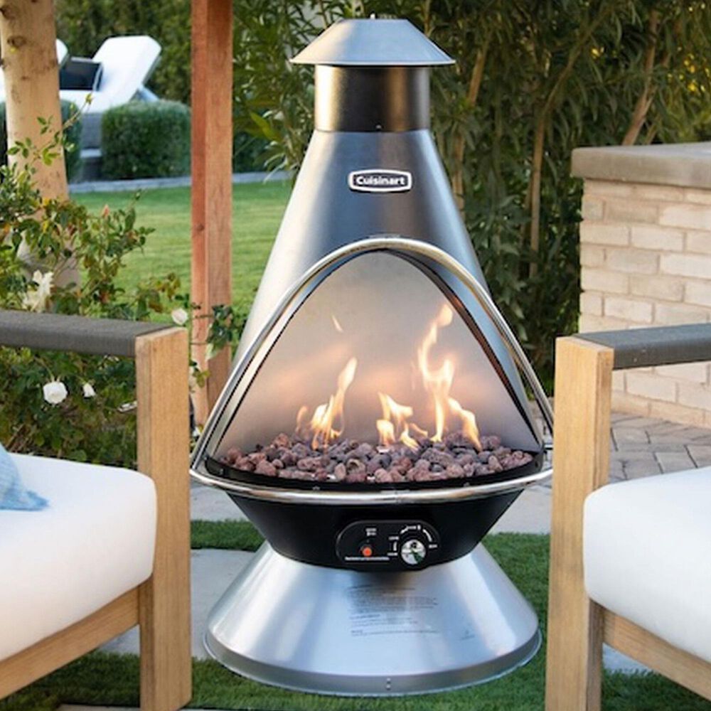 Cuisinart Chimenea Outdoor Propane Fire Pit in Black and Stainless Steel, , large