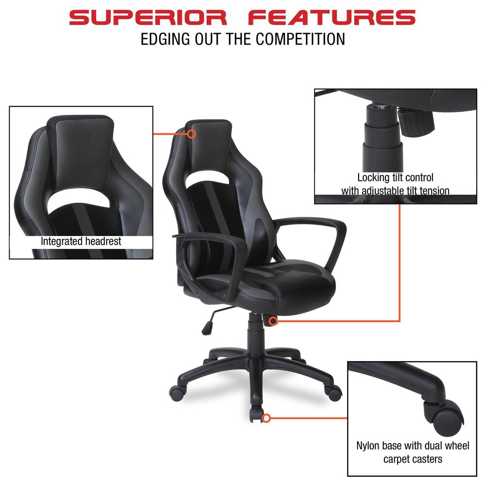 Valor Living Influx Gaming Chair in Black and Grey, , large