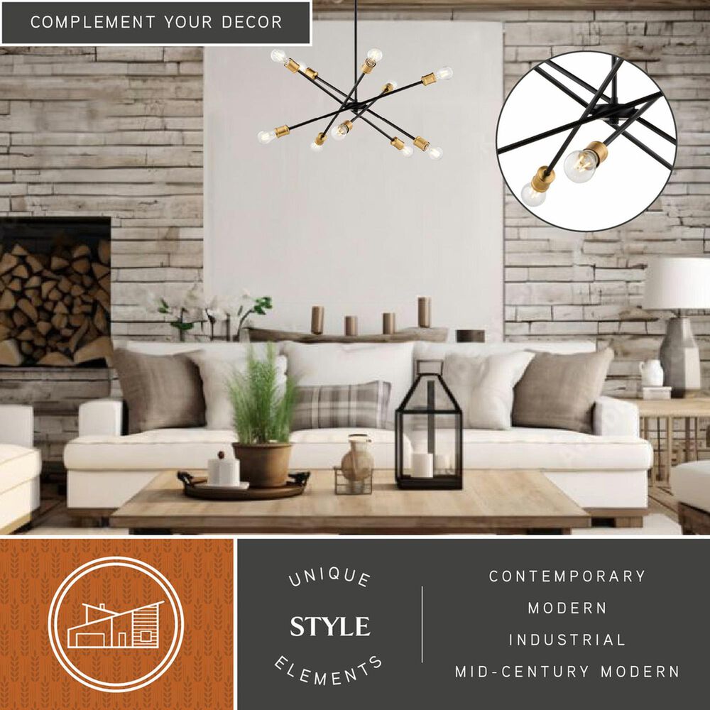 Vaxcel International Co. Ltd. Gresham 10-Light Chandelier in Antique Gold with Matte Black, , large