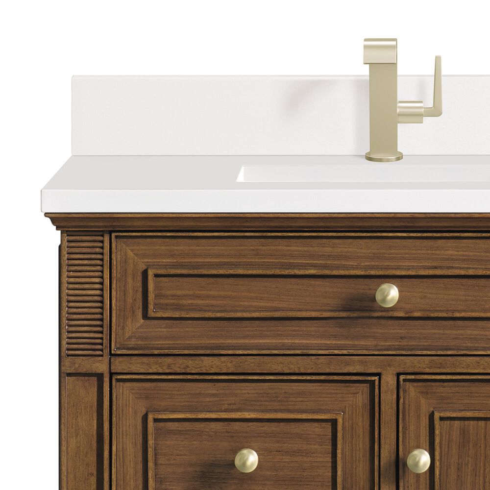 James Martin Vanities Lorelai 36&quot; Single Vanity in Mid-Century Walnut with Single Hole 3 cm and White Zeus Quartz Top &amp; Backsplash, , large