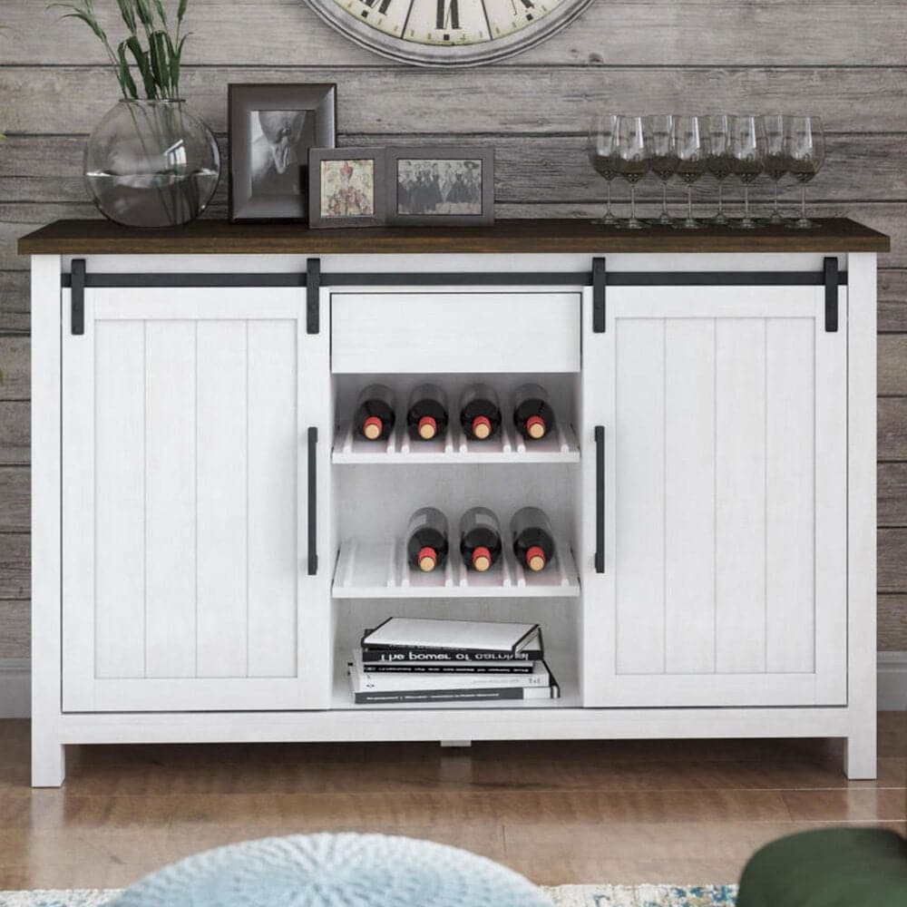 RTJ Furniture 2-Door Sideboard with Wine Storage in Antique White, , large