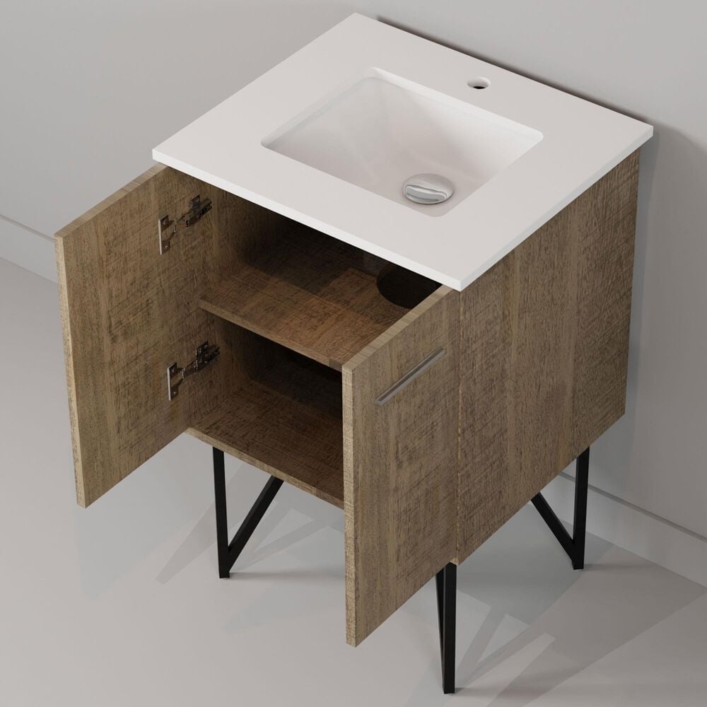 Lexora Home Lancy 24&quot; Single Bathroom Vanity in Rustic Acacia with 2 cm White Quartz Top and Rectangular Sink, , large