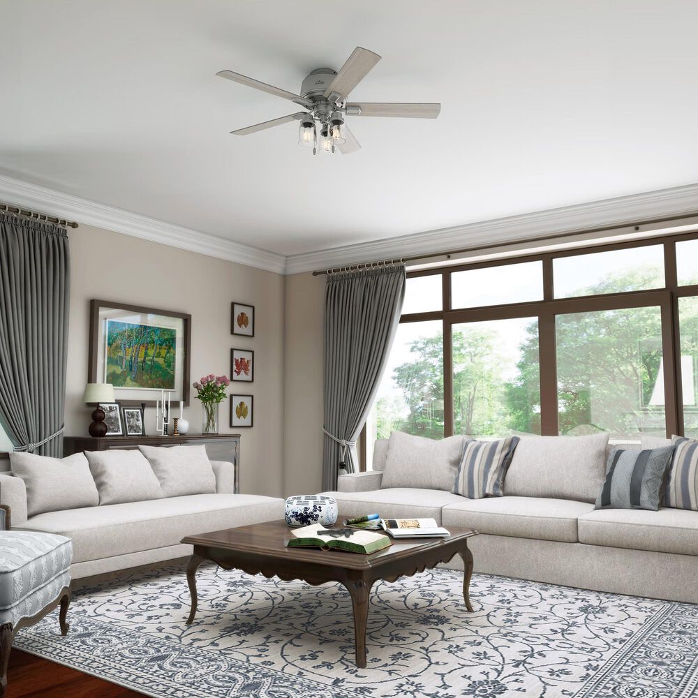 Hunter Hartland Low Profile 52&quot; Ceiling Fan with LED Lights in Matte Silver, , large