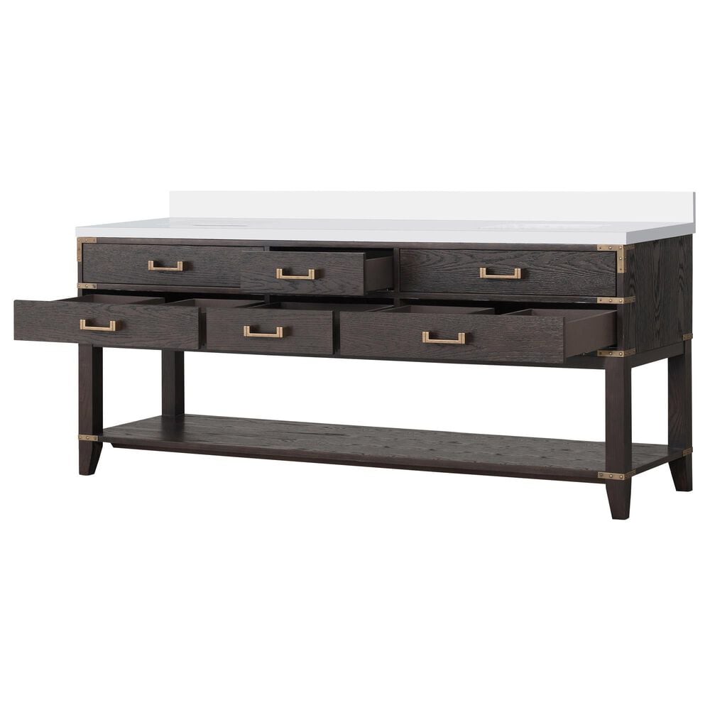 Lexora Home Norwalk 80&quot; Double Bathroom Vanity in Brown Oak with White Quartz Top and Rectangular Sinks, , large